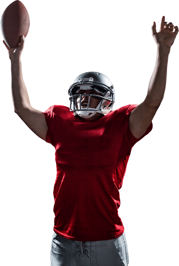 American Football Player Cheering Holding Ball Transparent Background