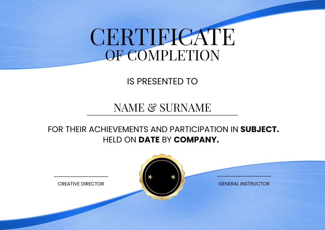 Elegant Template for Certificate of Completion with Blue Accents - Download Free Stock Templates Pikwizard.com