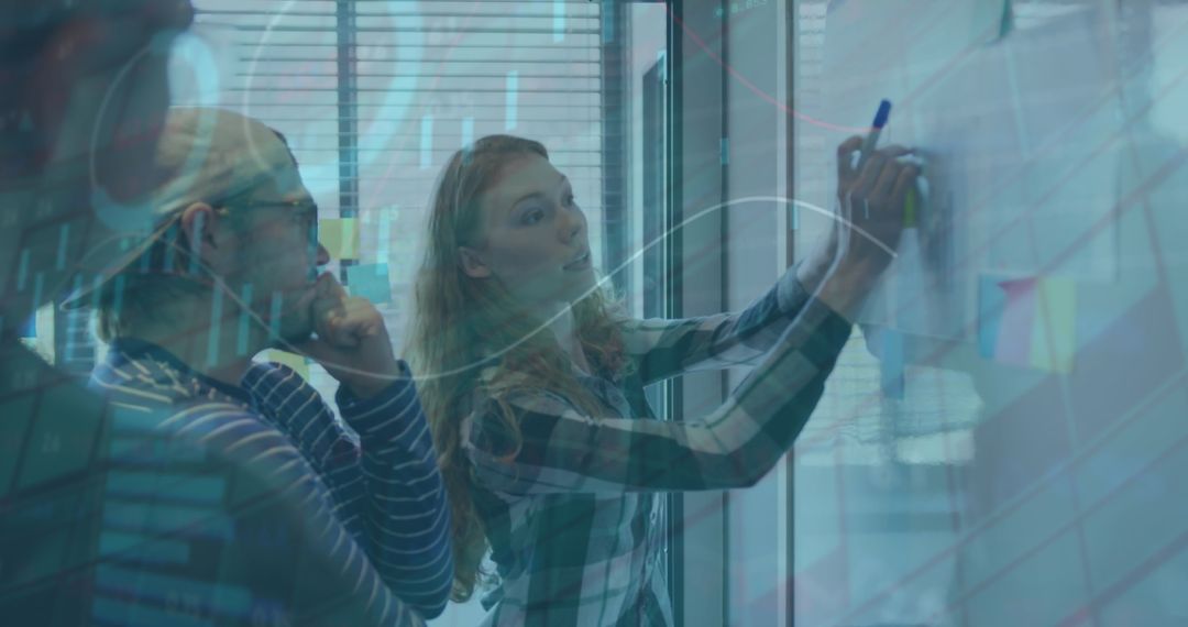 Digital Financial Data Overlay on Team Brainstorming Session