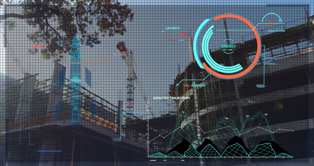 Digital Interface Analyzing Construction Site with Data Graphics