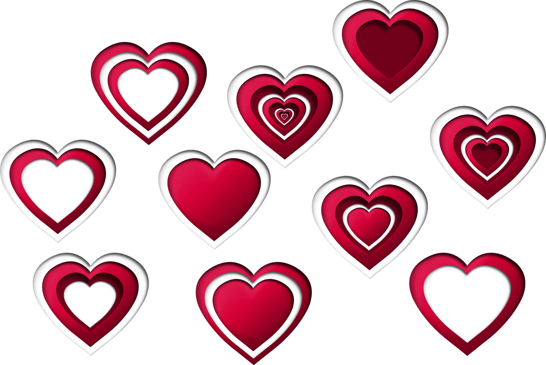 Collection of Red and White Heart Symbols on Transparent Background