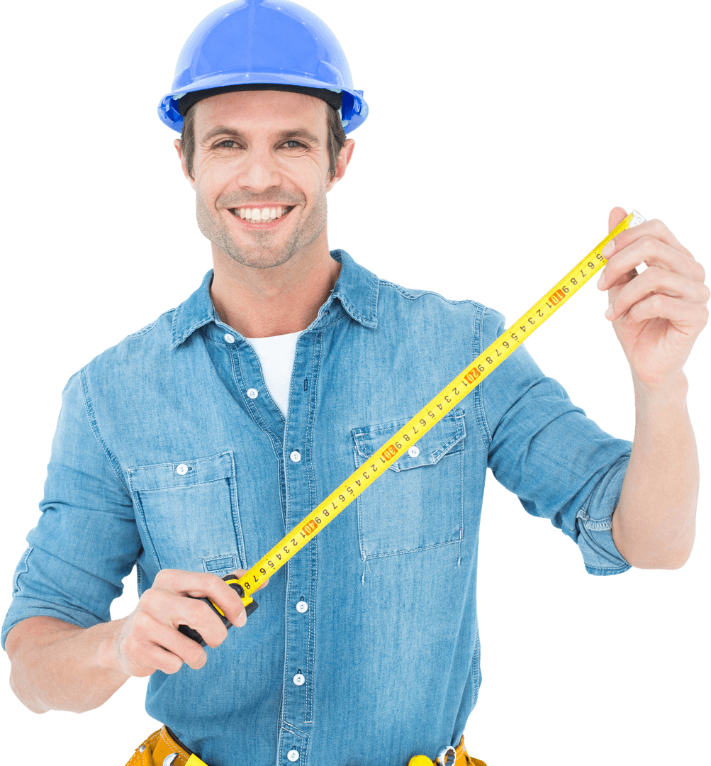 Happy Architect Holding Tape Measure on Transparent Background