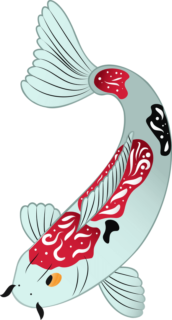 Stylized Ornamental Koi Fish with Red Patterns on Transparent Background