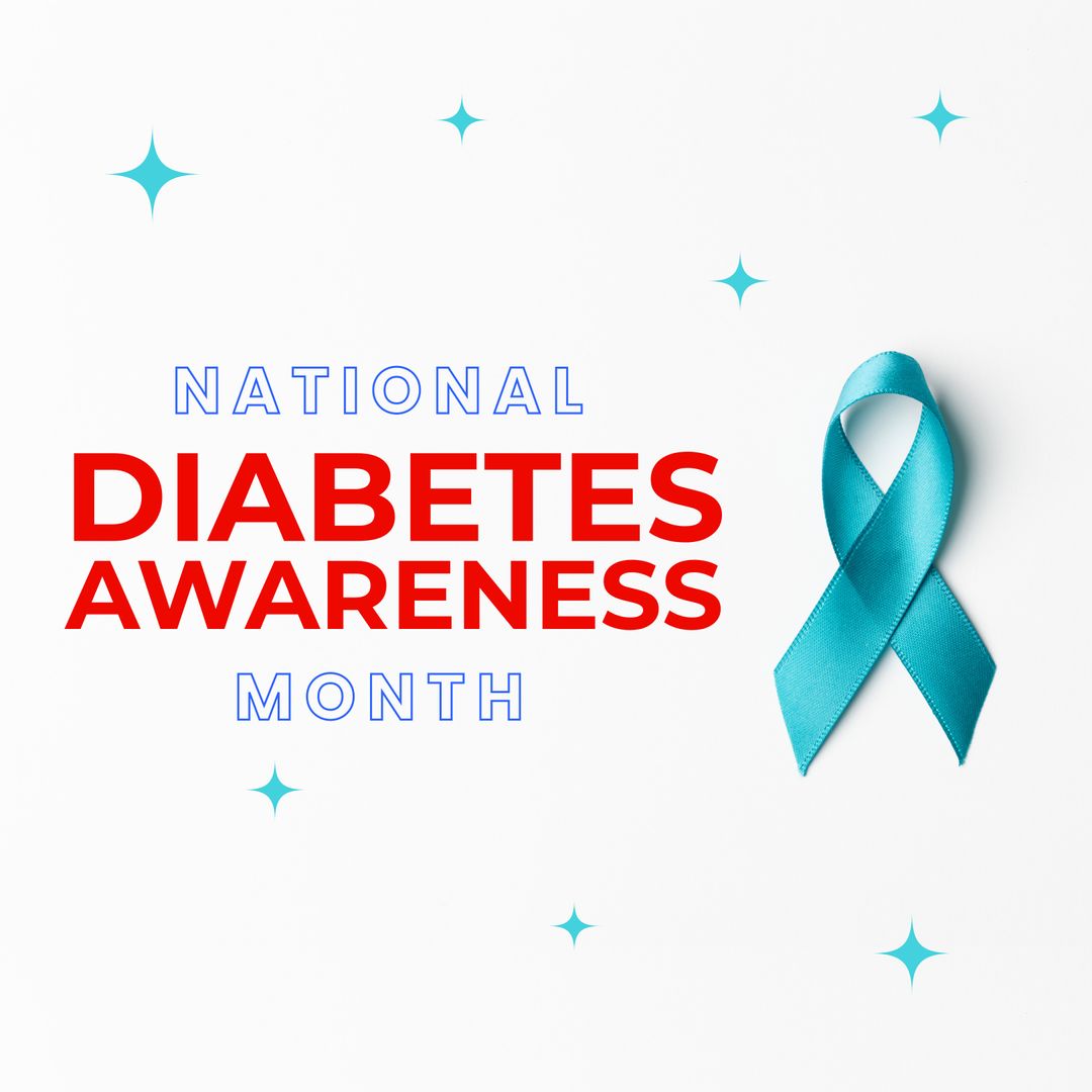 National Diabetes Awareness Month Poster with Blue Ribbon