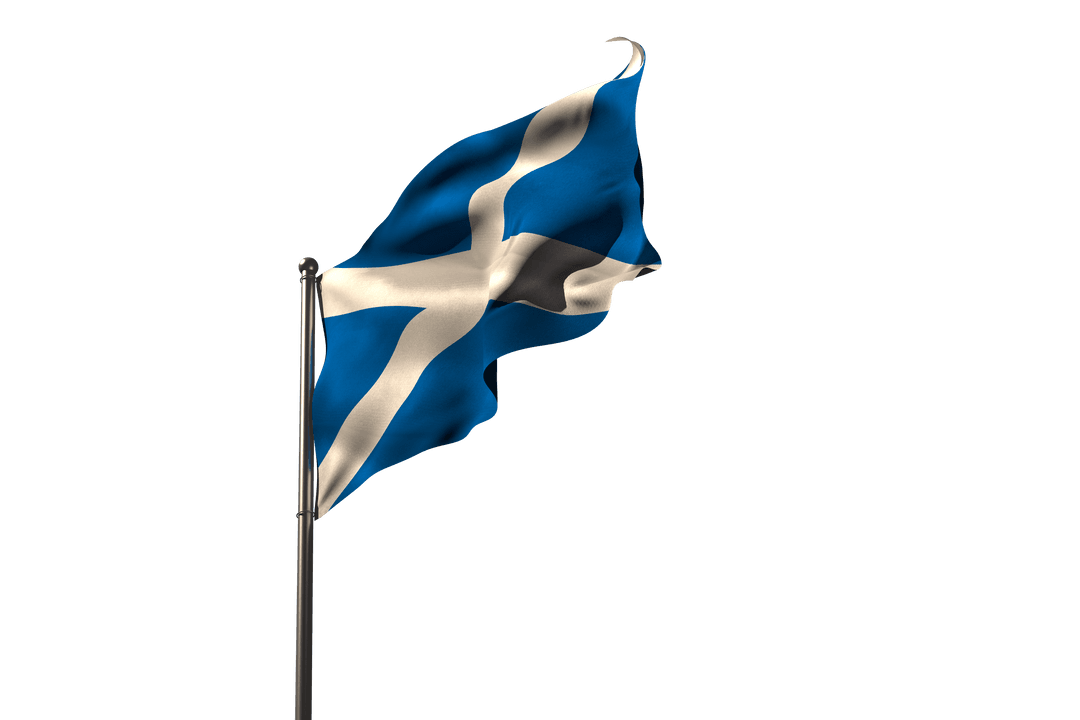 Waving Transparent Scottish Flag Against Sky