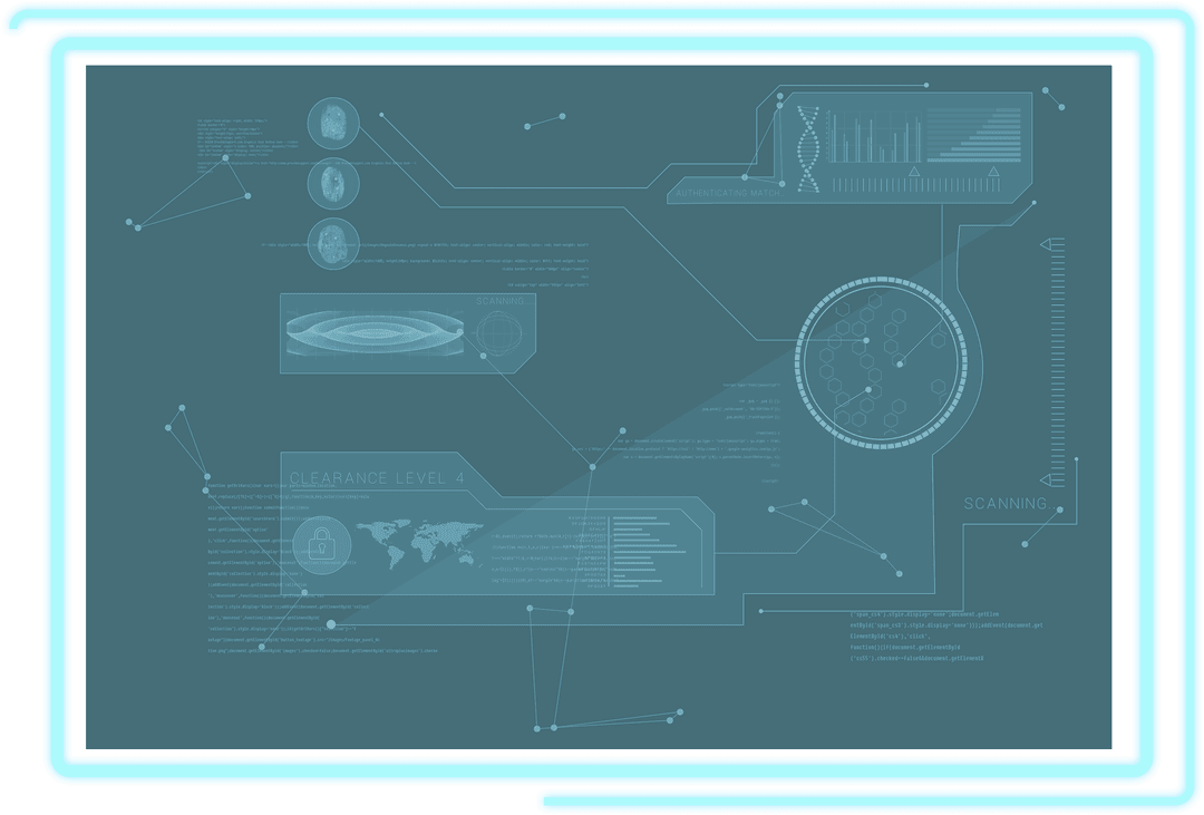 Transparent digital interface illustration with data processing elements