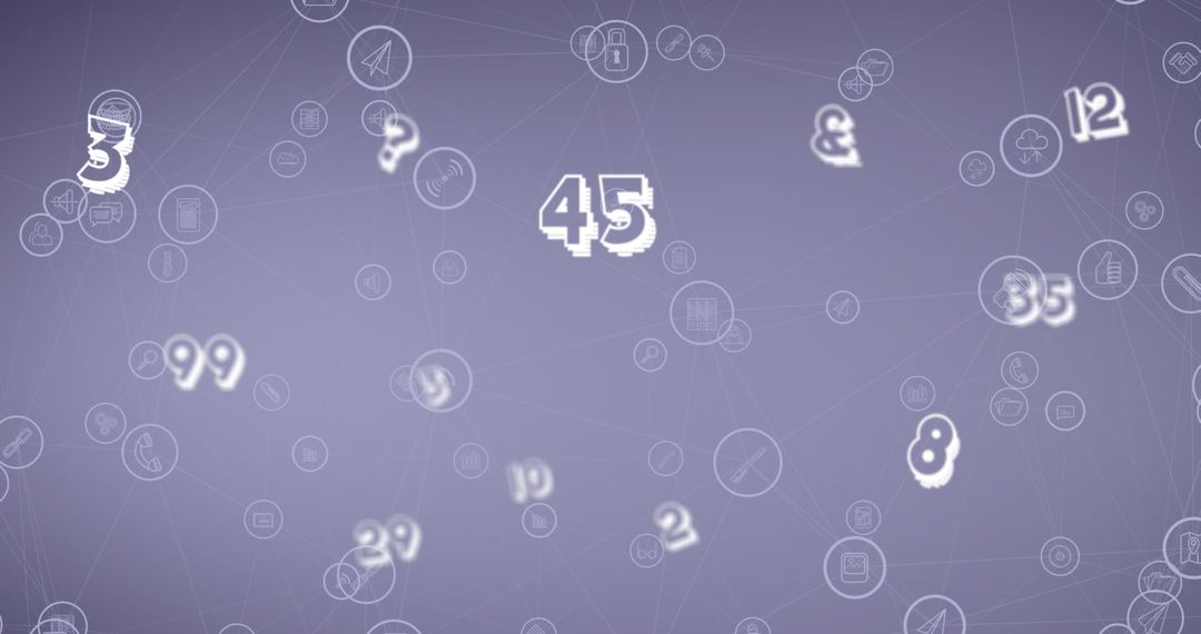 Digital Network with Media Icons and Numbers on Gray Background
