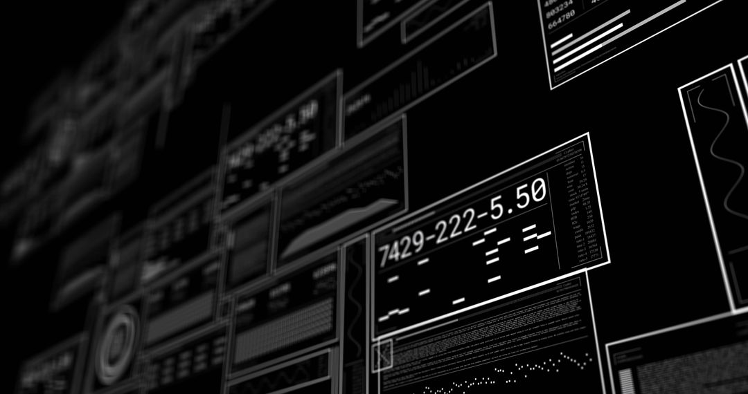 Futuristic Data Interface Display on Black Background