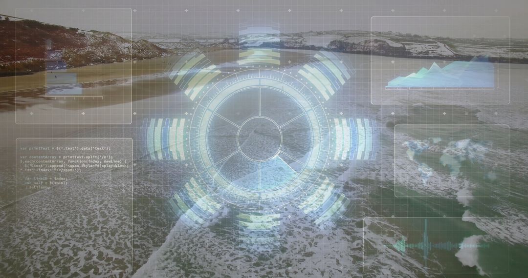Futuristic HUD Display Analyzing Coastal Ocean Conditions