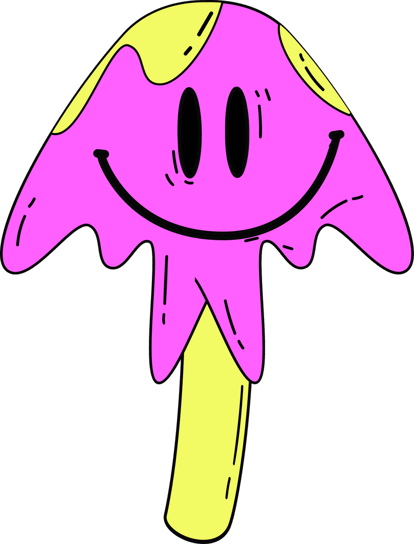 Transparent Cartoon Melting Popsicle Character with Playful Smile