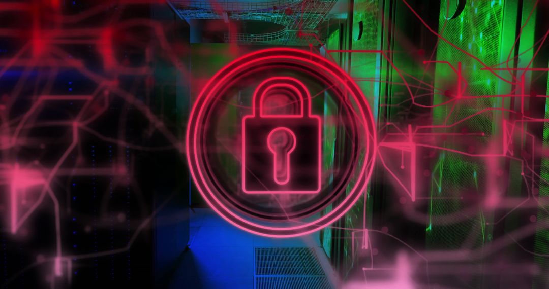 Digital Security Concept Padlock over Data Servers
