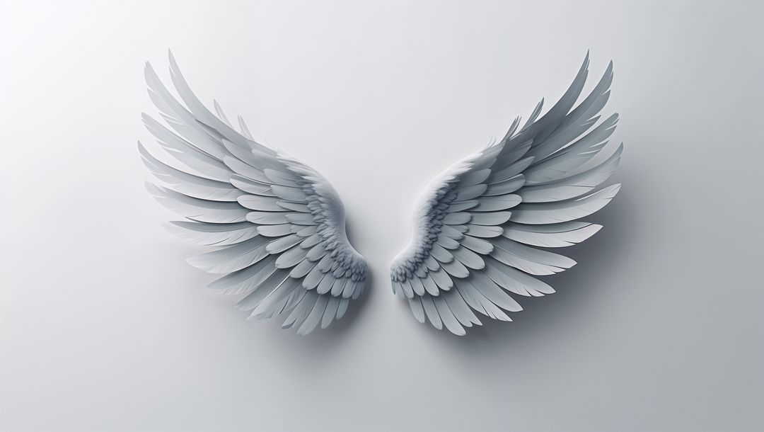 Symmetrical white angel wings on minimalist background