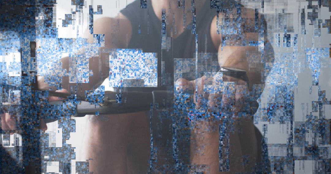 Digital Distortion Overlay with Athlete at Gym Handlebar