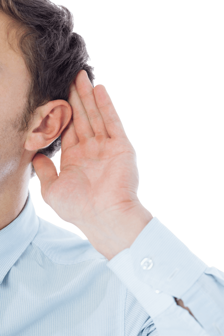 Caucasian Businessman Listening Gesture on Transparent Background