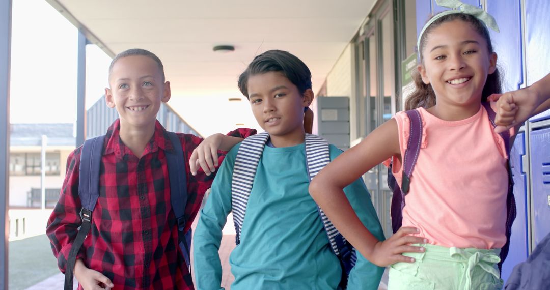 Confident Students Ready for a New School Day, Slow Motion