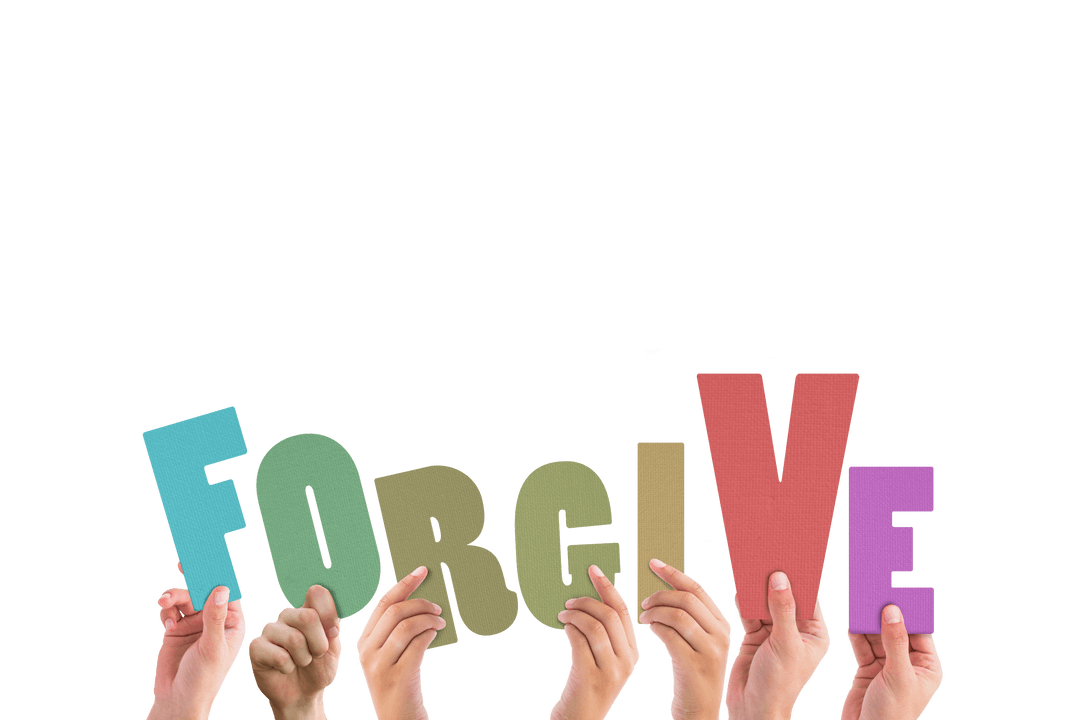 Hands Holding Colorful Transparent 'Forgive' Letters