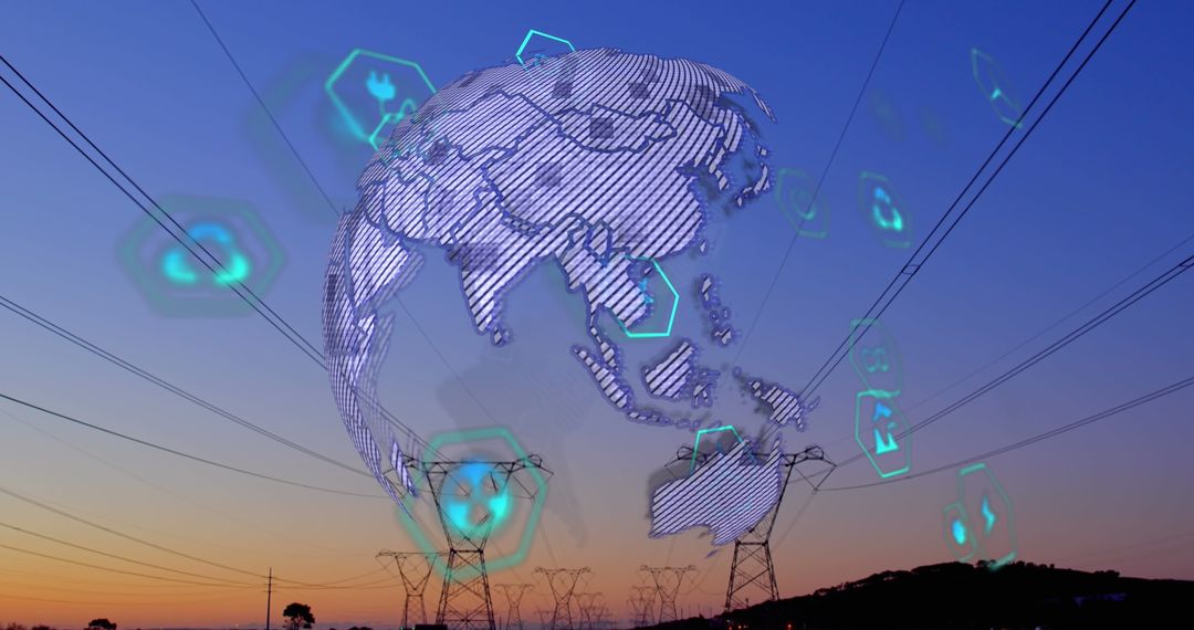Digital Transformation Globe Overpower Lines at Sunset