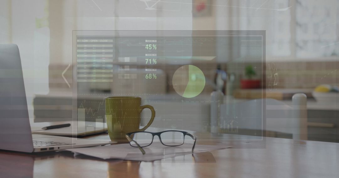 Tech Interface Displaying Data Over Home Office Desk