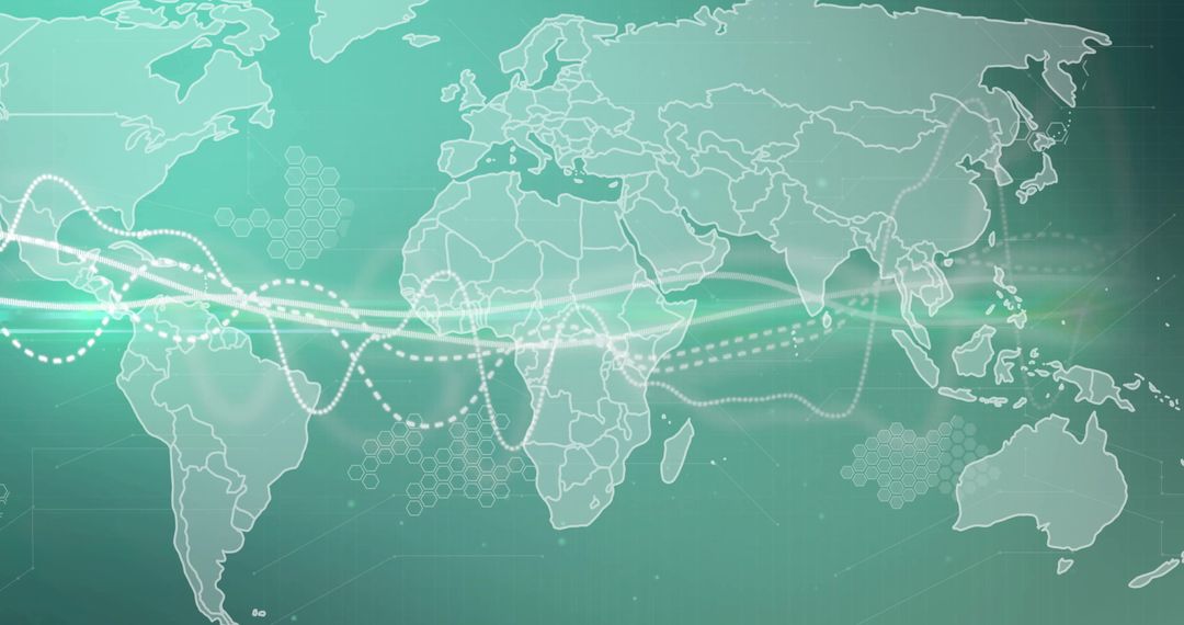 Futuristic World Map with Digital Connectivity Elements