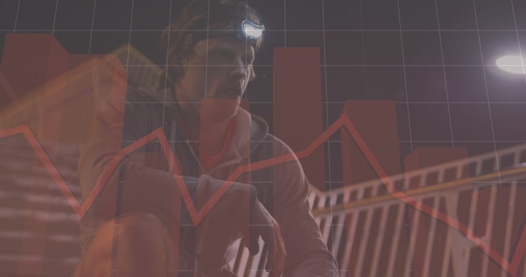 Caucasian man with financial data overlay illustrating economy concepts