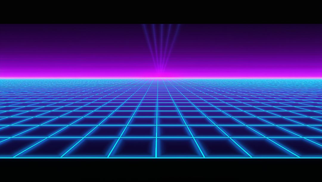 Futuristic Neon Grid Landscape with Magenta Horizon