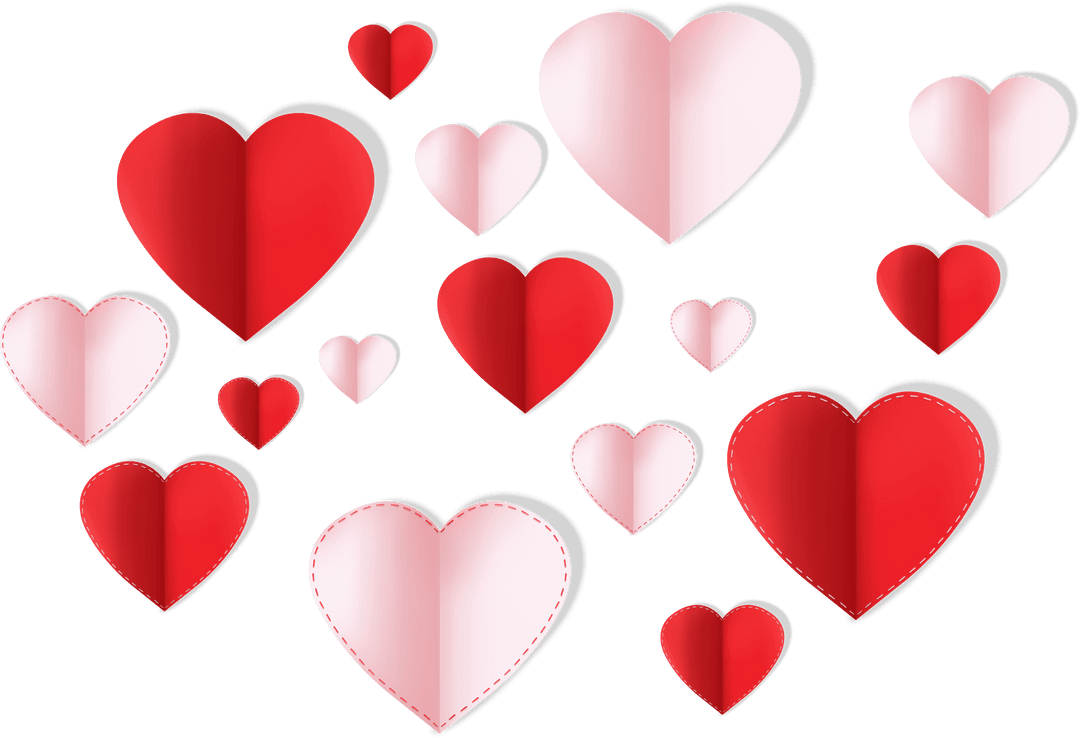 Transparent Vector Hearts in Red and Pink for Love Patterns