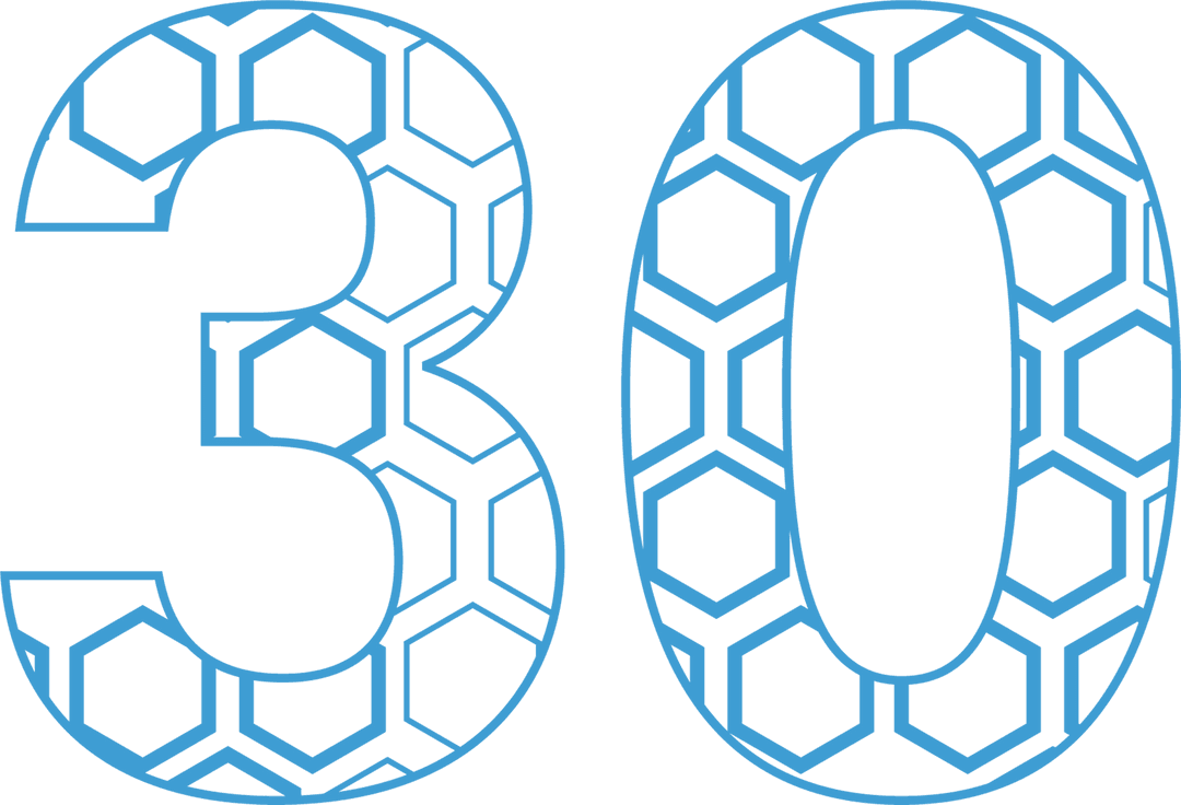 Transparent Blue Number 30 with Geometric Pattern