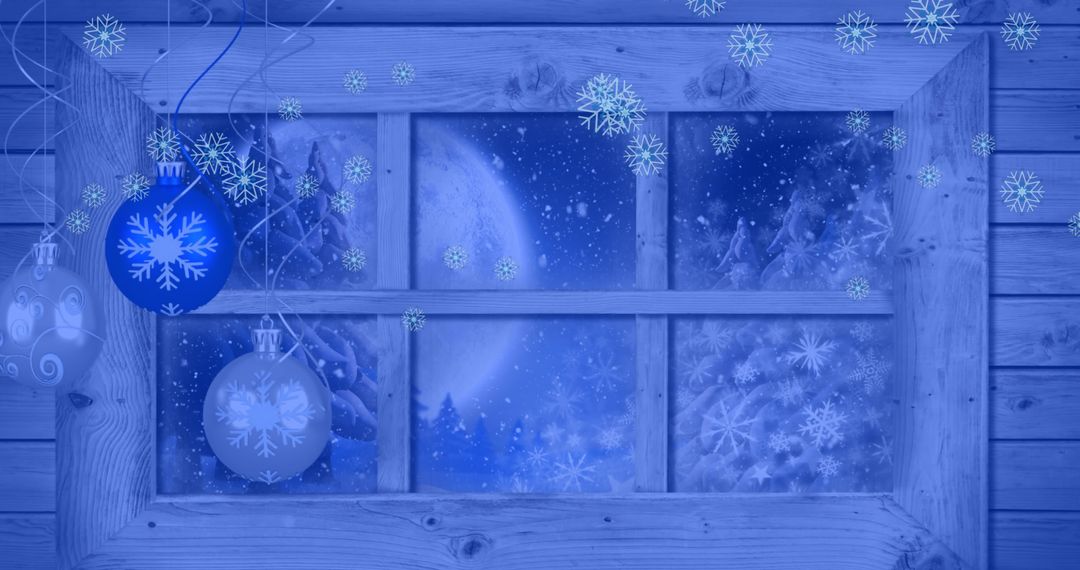 Winter Wonderland Through Frosted Window with Ornaments
