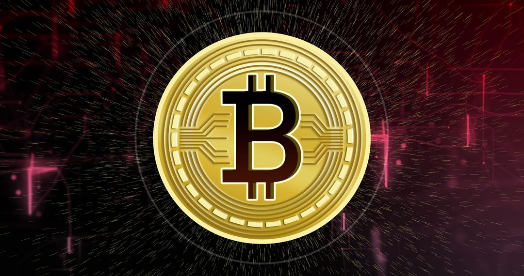 Golden Bitcoin Icon Against Digital Background Symbolizing Cryptocurrency