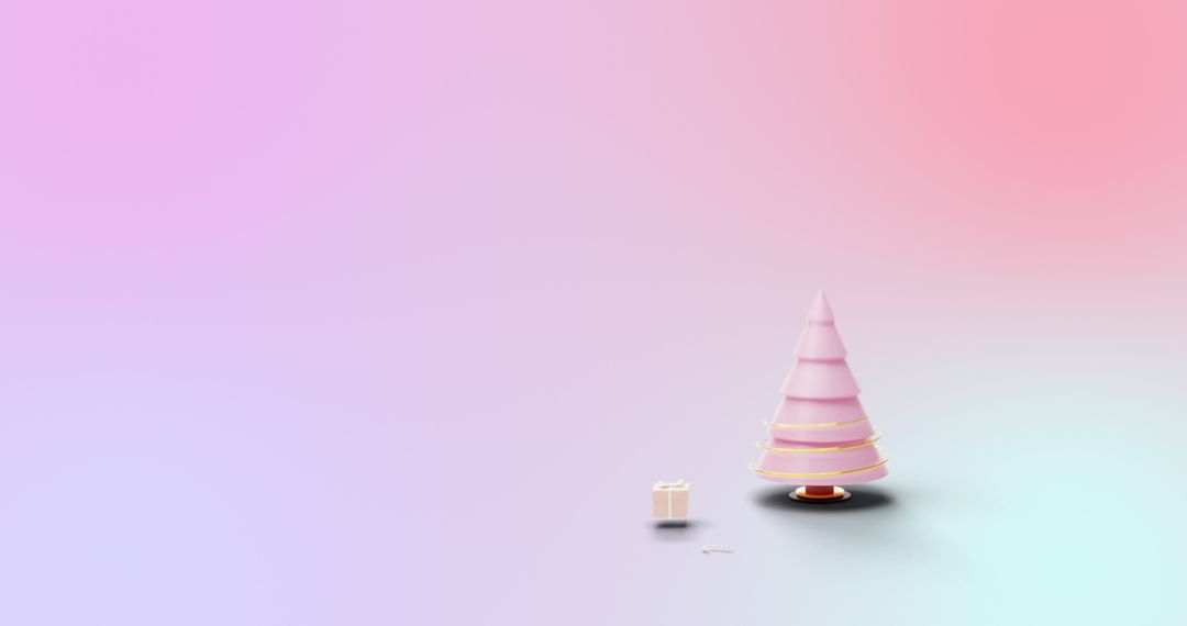 Minimalist Christmas Tree with Gift on Pink Gradient Background