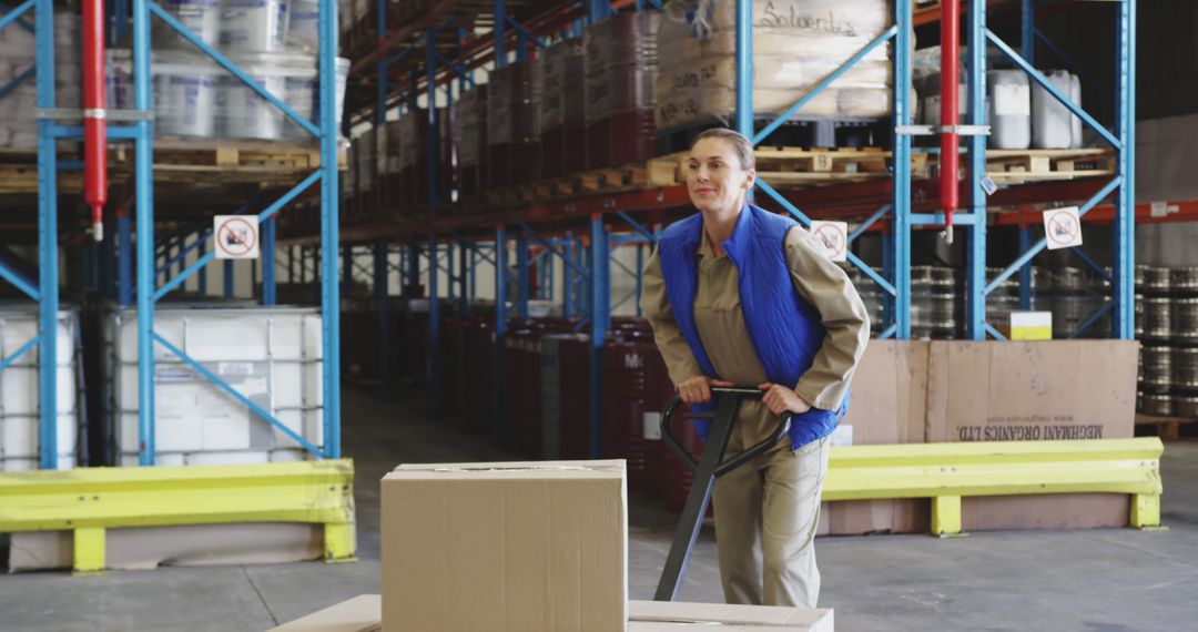 Female Warehouse Worker Operating Pallet Jack - Free Images, Stock Photos and Pictures on Pikwizard.com