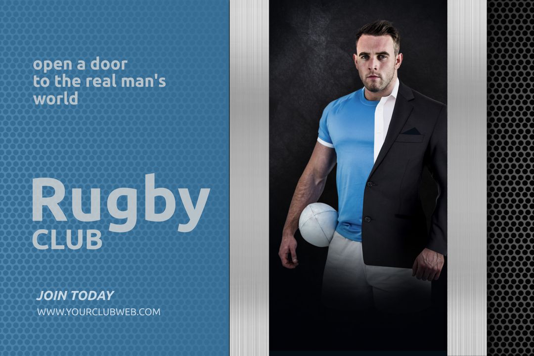 Rugby Club Promotion with Determined Player Holding Ball - Download Free Stock Templates Pikwizard.com