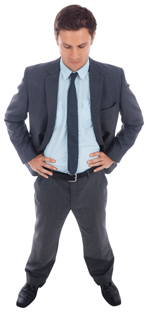 Transparent Confident Businessman Standing in Suit with Hands on Hips