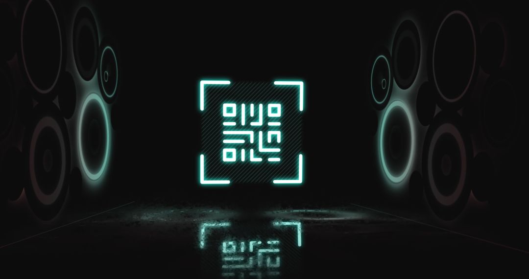 Neon QR Code Gateway with Futuristic Geometrical Shapes