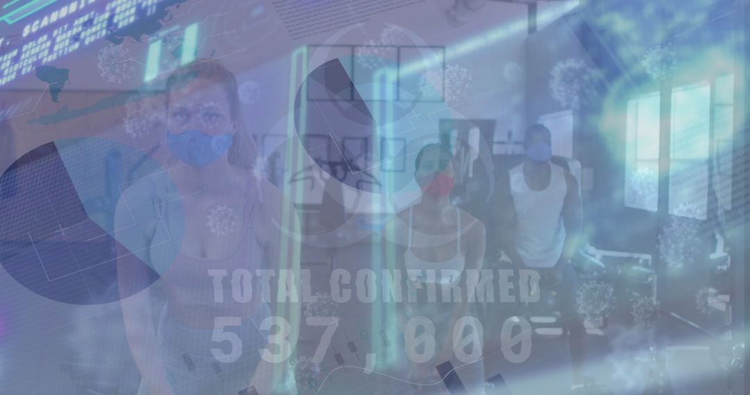 Diverse Individuals Exercising Amidst Data Visualization