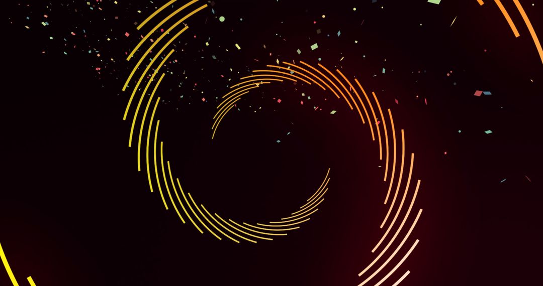 Abstract Neon Swirls with Confetti on Black Background