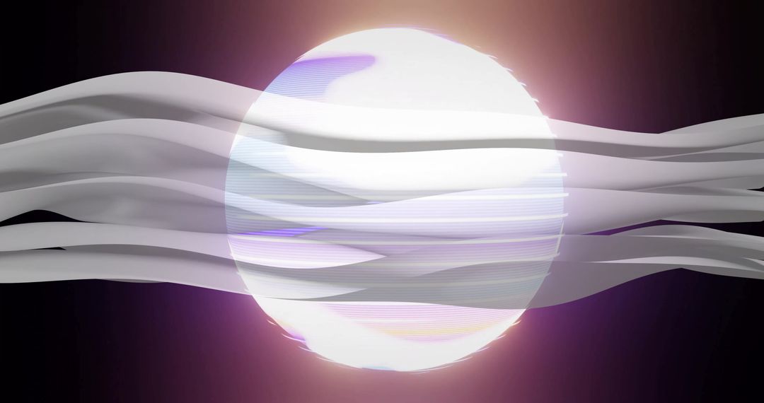 Abstract White Stripes Flowing Over Neon Sphere Illumination