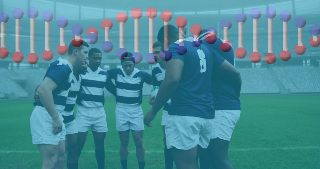 Rugby Team Strategy with DNA Overlaid Signifying Sports Science
