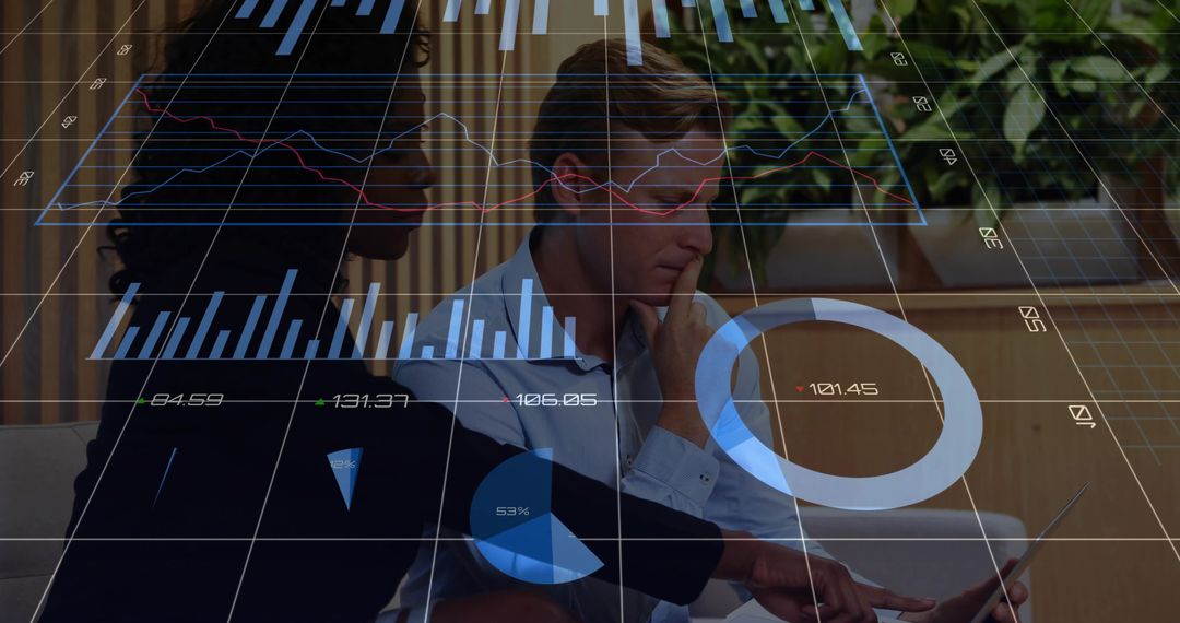 Team Collaborating with AR Analytics in Modern Office