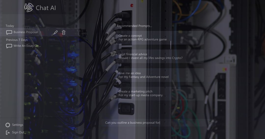 Technician Interacting with AI System in Network Server Room
