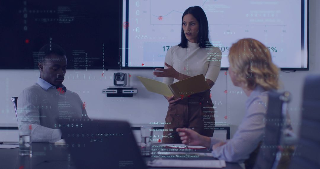 Businesswoman Presenting Data in Modern Office Environment