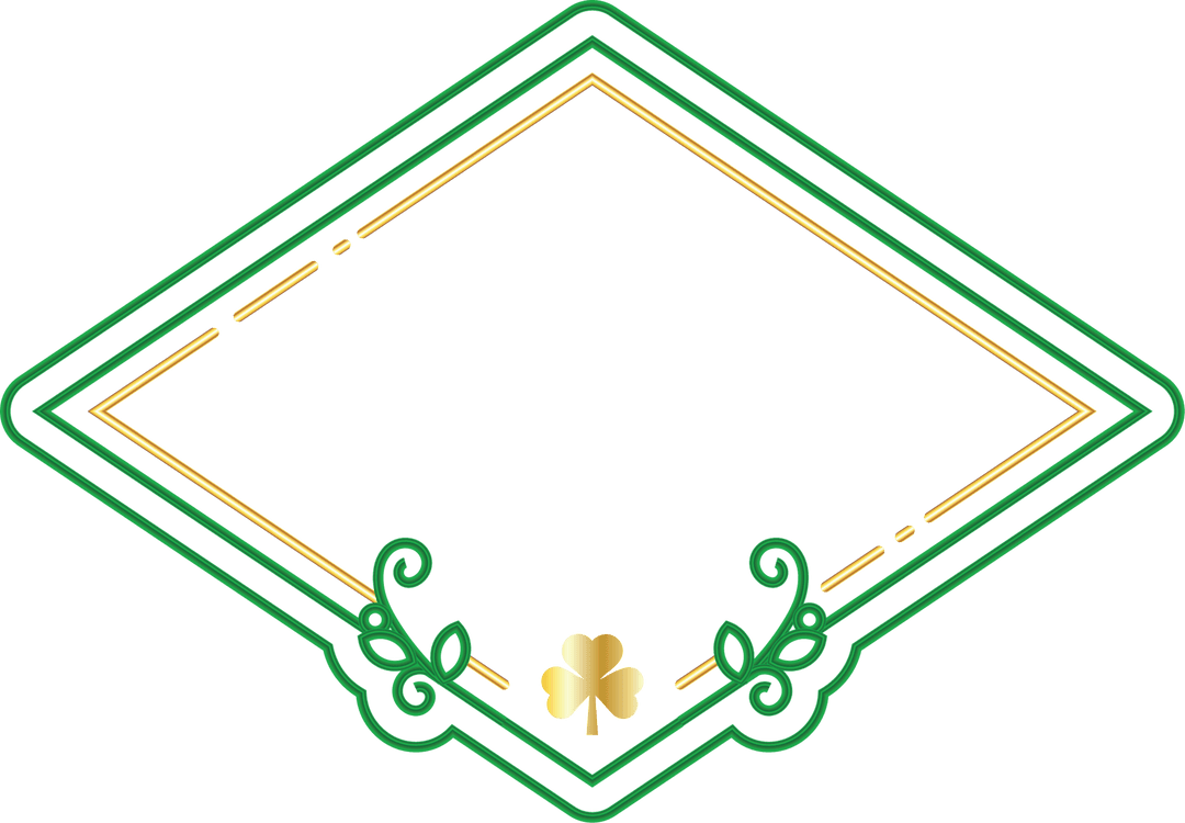 Art Deco Green and Gold Frame with Shamrock on Transparent Background