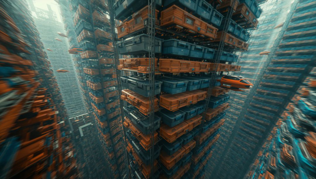Futuristic Automated Storage Facility with Transport Pods