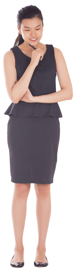 Transparent Asian Businesswoman Deep in Thought