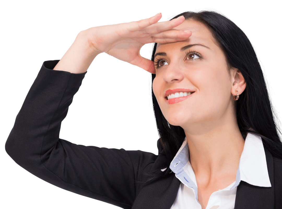 Transparent Confident Businesswoman Looking Forward with Hand Over Eyes
