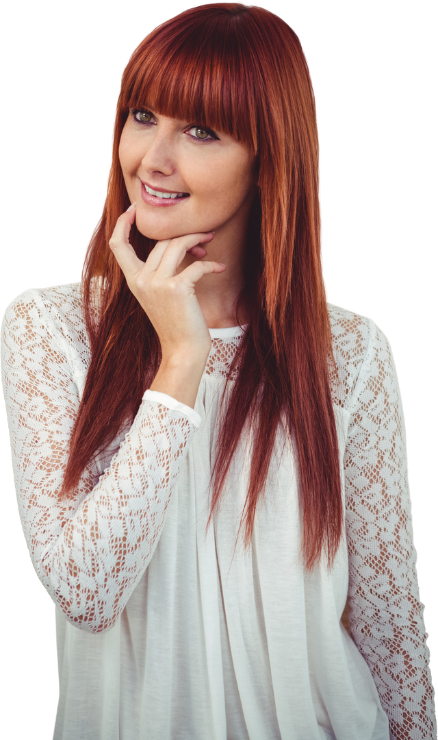 Smiling Redheaded Hipster Woman with Shoulder-Length Hair, Transparent Background - Download Free Stock Images Pikwizard.com