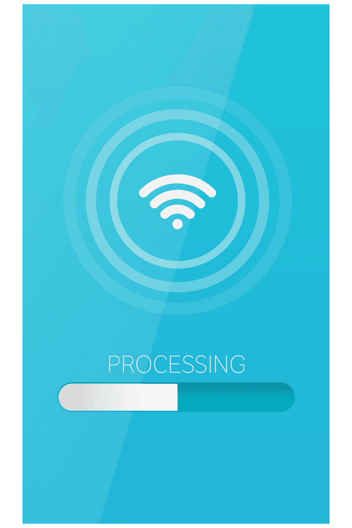 Transparent Mobile WiFi Processing Icon on Blue Background