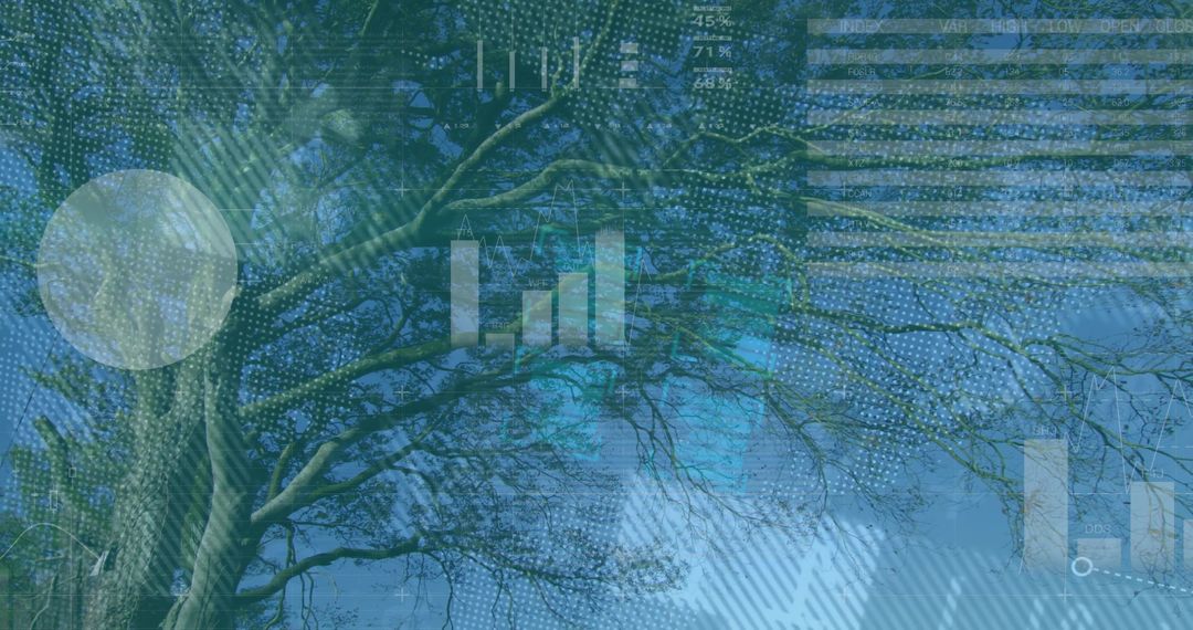 Tree with Technology Data Overlay symbolizes Sustainable Growth