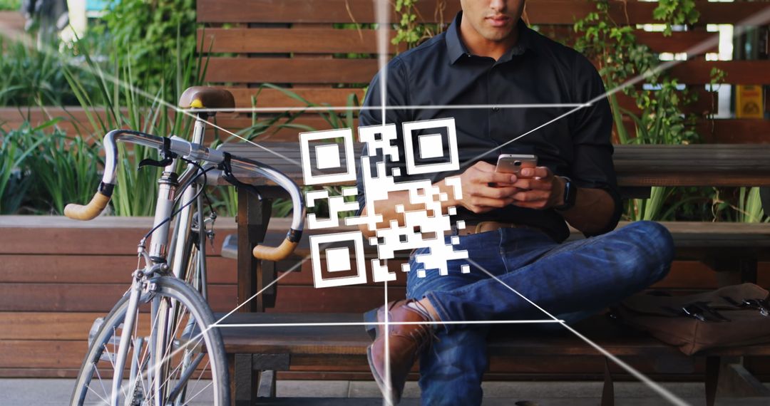 Modern Connectivity: Man Scanning QR Code on Smartphone