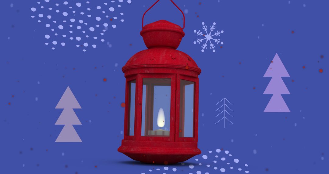 Festive Red Lantern with Candle on Winter Background